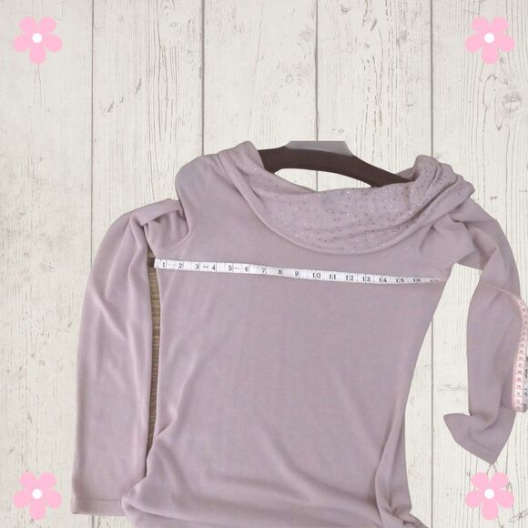Mauve Pullover Knit Sweater with Cowl Neck and Sparkles Sz 8, Women Party Wear - Picture 6 of 9